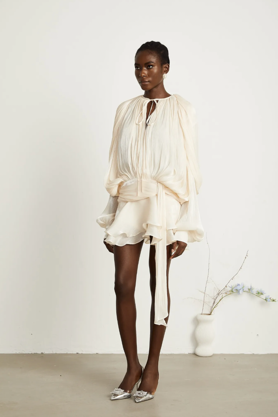 Marcelline Pleated Ruffled Mini Dress