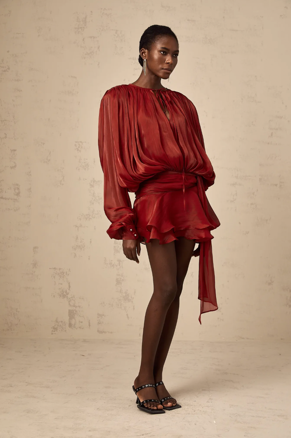 Marcelline Pleated Ruffled Mini Dress