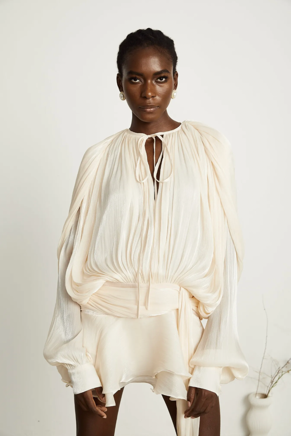 Marcelline Pleated Ruffled Mini Dress