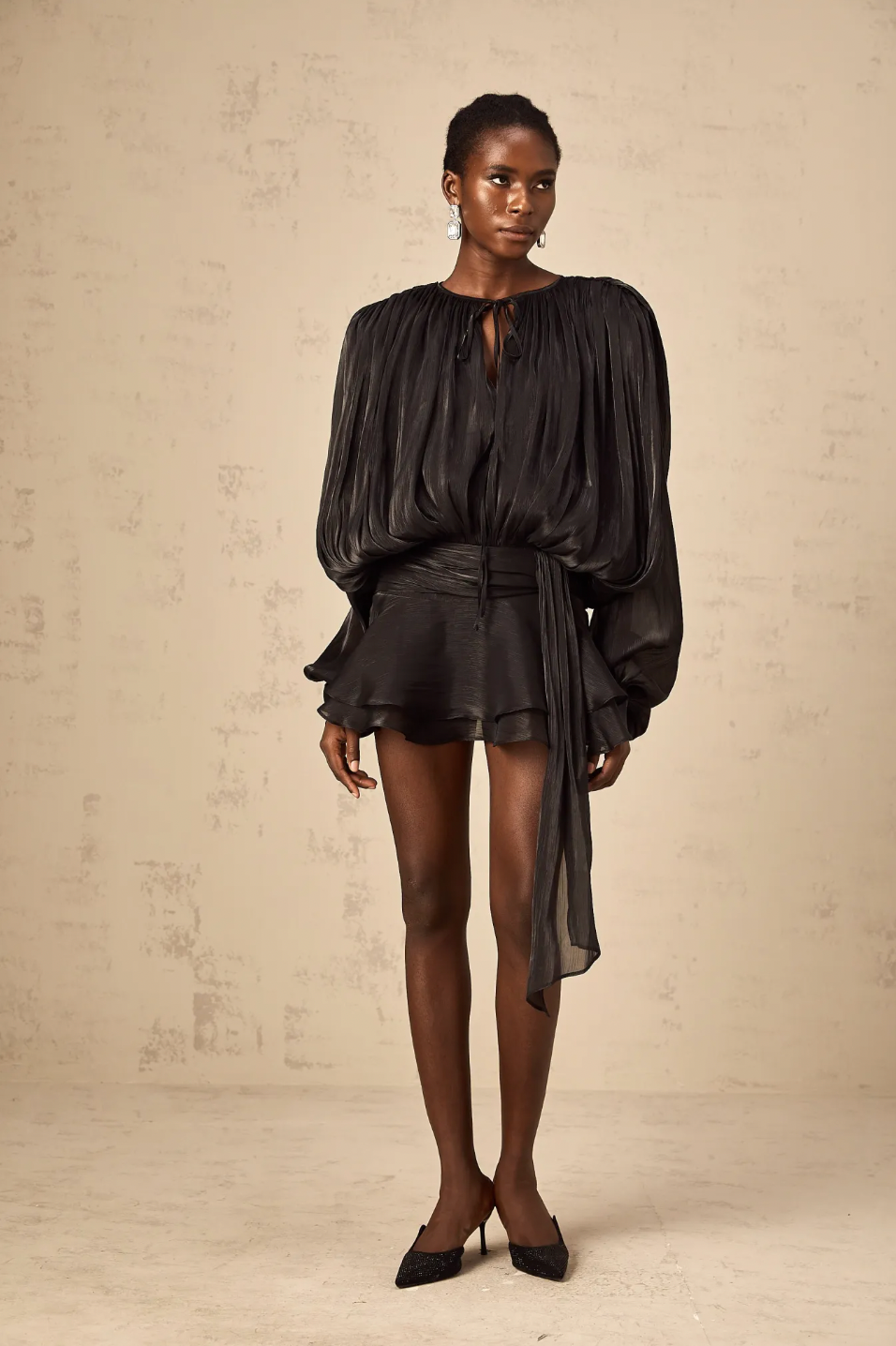 Marcelline Pleated Ruffled Mini Dress